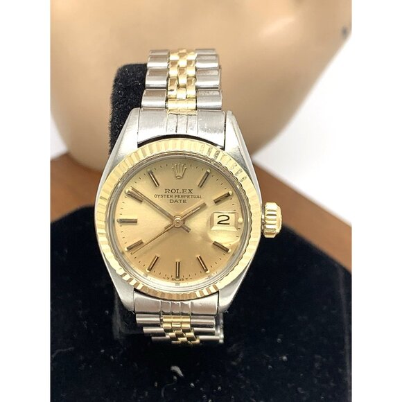 Rolex Date Women's Watch 6917 Vintage Swiss Automatic Steel 14k Gold 26mm - Picture 1 of 14